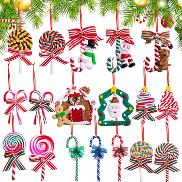 18 Pcs Christmas Candy Ornaments Christmas Lollipop Ornaments Peppermint Fake Candy Cane Decorations Candies Polymer Clay Ornament Candy Cane Hanging Decor Sweets Candy Pendant for Xmas Party Supplies